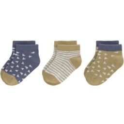 Lot de 3 paires de chaussettes bébé en coton bio bleu et curry (pointure 19-22)