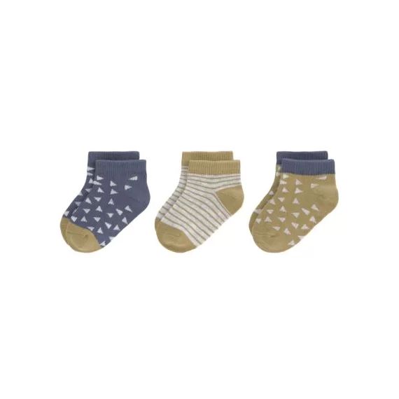 Lot de 3 paires de chaussettes bébé en coton bio bleu et curry (pointure 19-22)