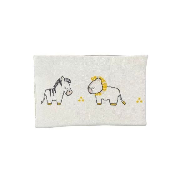 Couverture Sauthon modele en maille pluche et pompon – 80 x 100 cm beige
