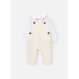 Ensemble Chemise Avec Nœud Papillon Et Salopette Longue Beige