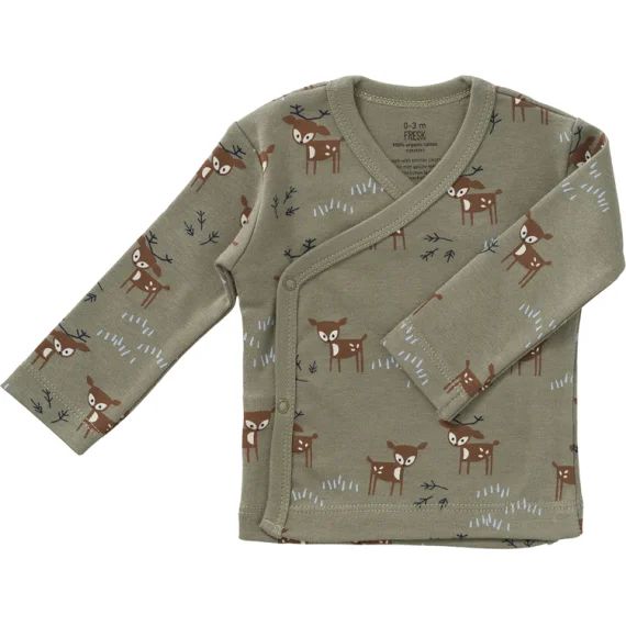 Cardigan croisé en coton bio Deer olive (3-6 mois : 60 à 67 cm)