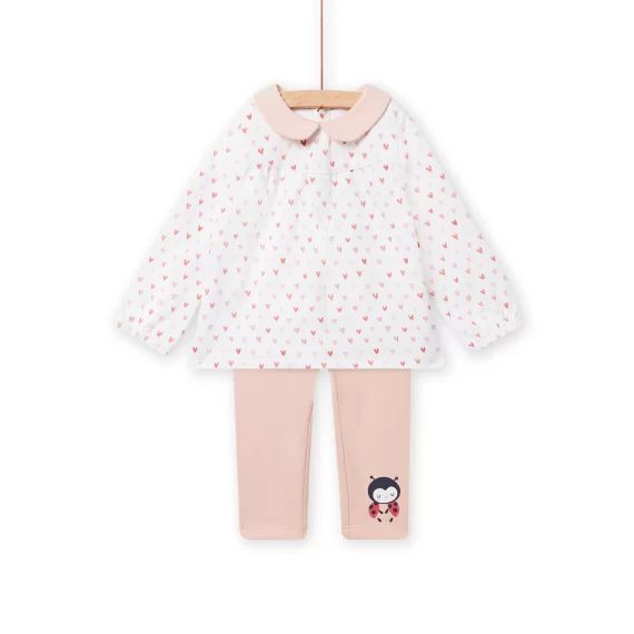 Ensemble Blouse Et Legging Imprimé Coeurs Naissance Fille – Blanc