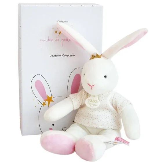 Jouet en peluche – DOUDOU ET COMPAGNIE – Lapin Fleurs – Pantin – Mixte – Blanc – Non rose