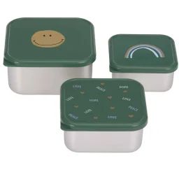 Lot De 3 Boites Gigognes En Inox Happy Rascals Smile Vert