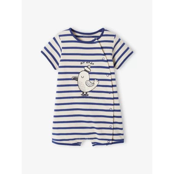 Pyjama combishort bébé capsule nuit famille marin rayé bleu