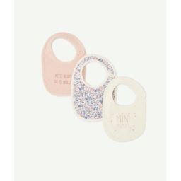 Lot de 3 bavoirs écru et rose avec messages et imprimé –  – Soldes