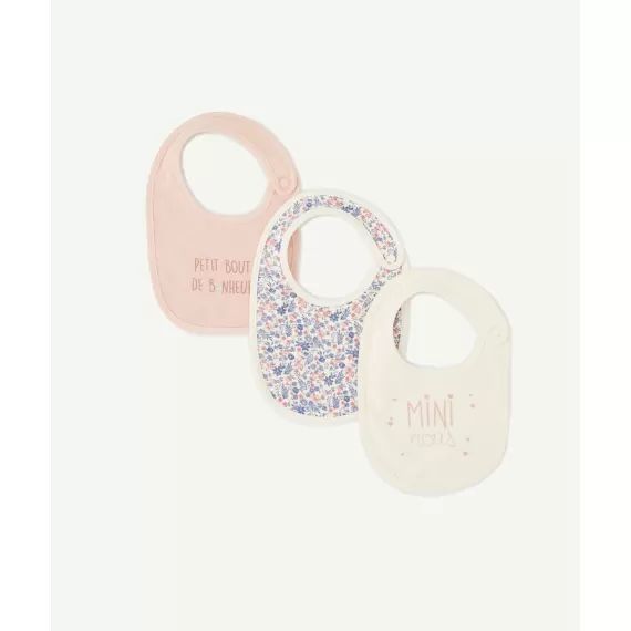 Lot de 3 bavoirs écru et rose avec messages et imprimé –  – Soldes