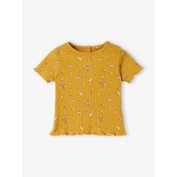 T-shirt à fleurs en maille côtelée bébé ocre imprimé