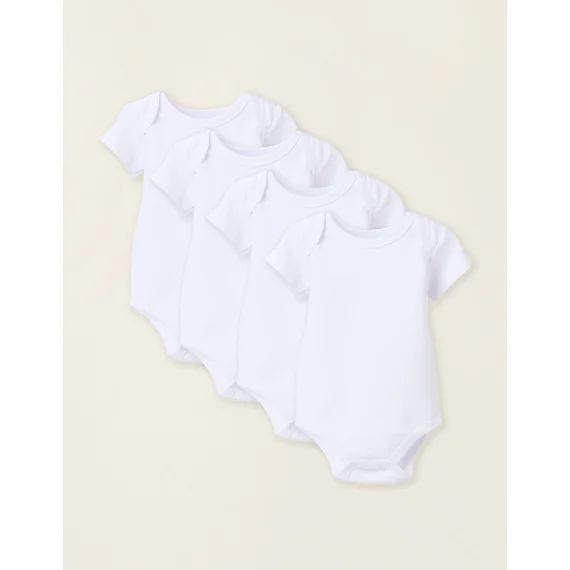 Pack 4 Bodies À Manches Courtes En Coton Blanc
