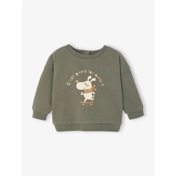 Sweat-shirt motif animal bébé kaki