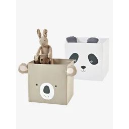 Lot de 2 bacs en tissu Panda koala beige