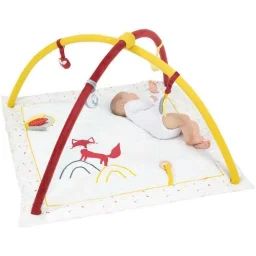 Tapis d&rsquo;éveil Ecru/primevère/terracotta – TROIS KILOS SEPT – 100 x 100 cm – Bébé – Velours blanc