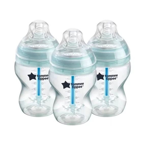 Tommee Tippee Biberons Anti-Colique, Système Ventilation Anti-Colique, 260 ml, Lot de 3 blanc