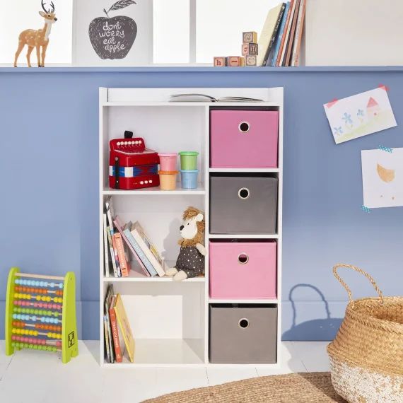 Meuble Rangement Enfant 4 Paniers Camille Rose