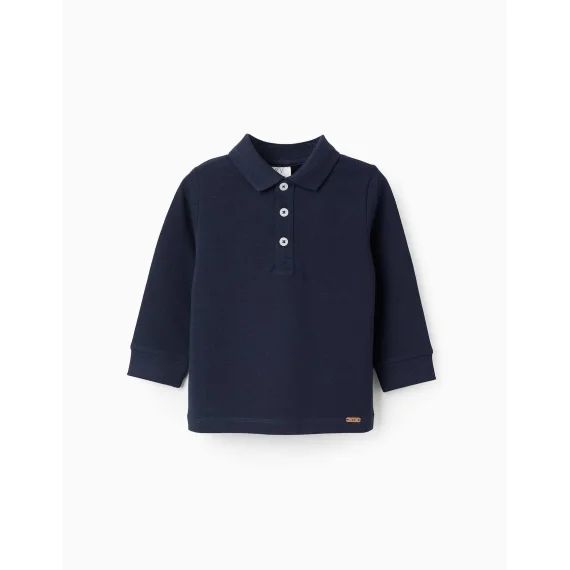 Polo À Manches Longues En Coton Bleu Foncé
