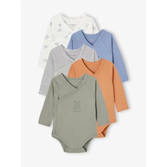 Lot 5 bodies animaux manches longues bébé ouverture naissance vert