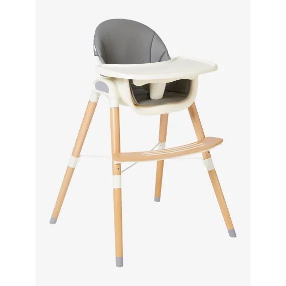 Chaise haute évolutive 2 hauteurs vertbaudet High&Low gris/bois