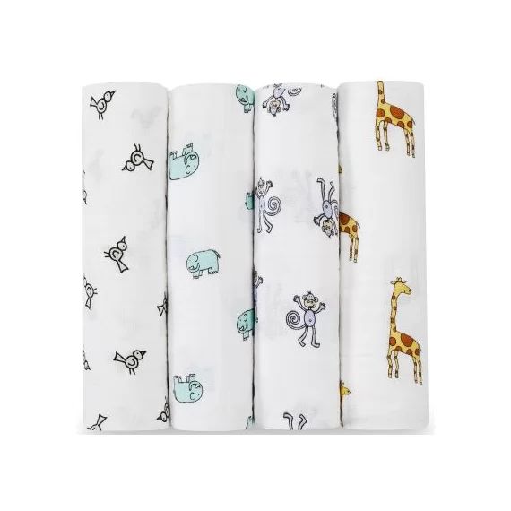 Lot de 4 maxi langes Swaddle animaux Jungle Jam