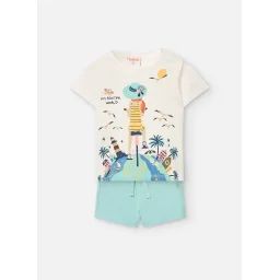Ensemble T-shirt Avec Dessin Frontal Et Short Uni Blanc