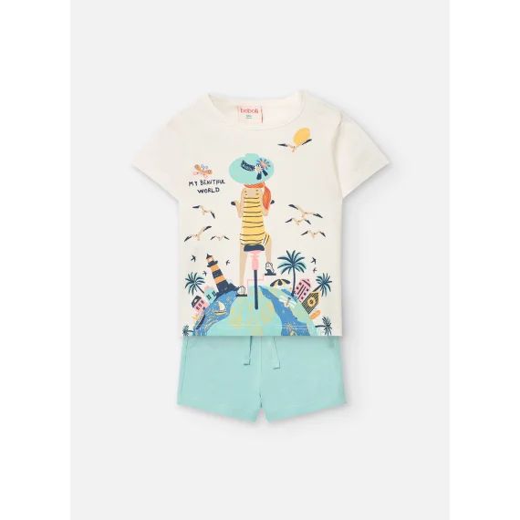 Ensemble T-shirt Avec Dessin Frontal Et Short Uni Blanc
