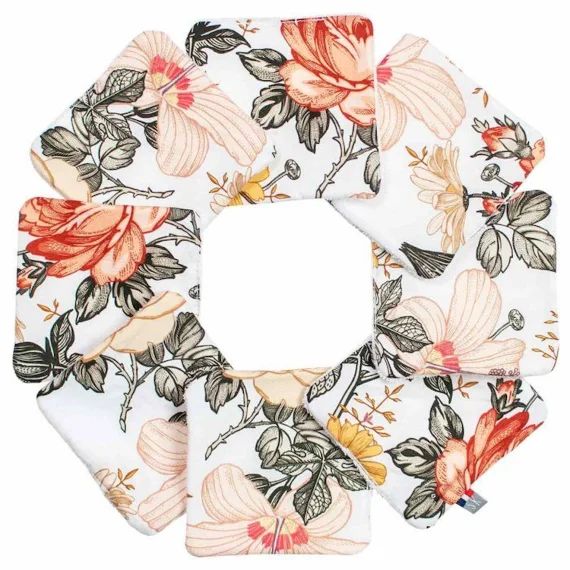 Lingettes bébé lavables en 100% coton 8 pièces, Néo Vintage Blanc 10 x 10 cm (pochette 22 x 18 cm) beige