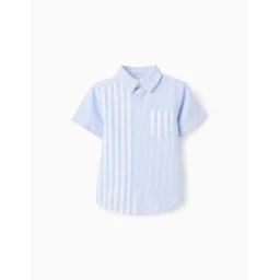 Chemise À Manches Courtes En Oxford 100% Coton Bleu Clair