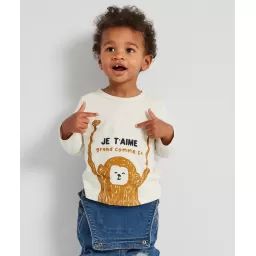 T-shirt bébé garçon en fibres recyclées avec message et singe –  – Soldes