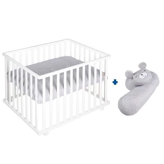 Parc Bébé Rectangulaire + Tapis Déperlant Et Traversin Roba Style Blanc – Gris Argenté