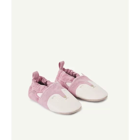 Chaussons roses en cuir floqué animalier bébé fille –  – Soldes