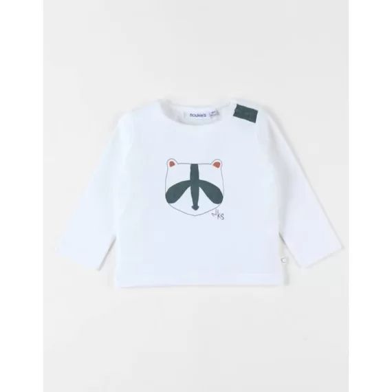 T-shirt manches longues écru imprimé raton laveur blanc