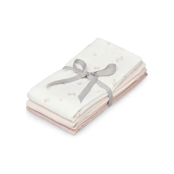 Lot de 3 langes en mousseline Mix Poppies coquelicot, blanc antique et vieux rose (70 x 70 cm)