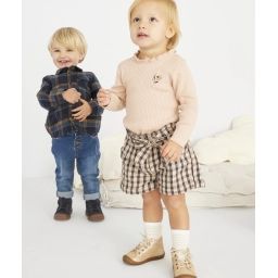 Sous-pull bébé fille en maille beige avec fleurs brodées –  – Soldes
