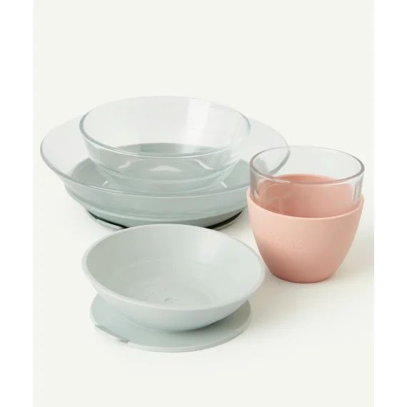 Coffret repas en verre rose et gris –  – Soldes