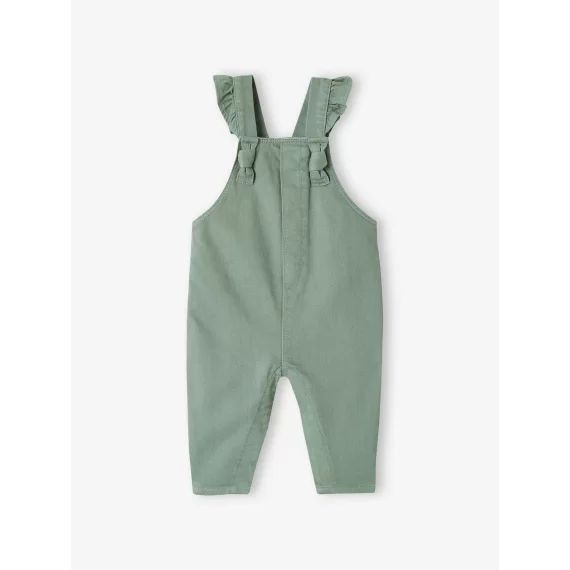 Salopette en sergé bébé à volants vert sauge