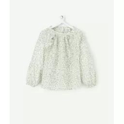 Blouse bébé fille en coton fleurie verte et jaune avec volants –  – Soldes
