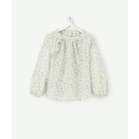 Blouse bébé fille en coton fleurie verte et jaune avec volants –  – Soldes