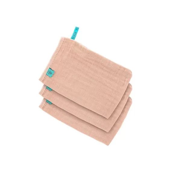 Lot de 3 gants de toilette en mousseline rose pâle