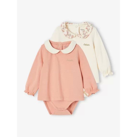 Lot de 2 bodies bébé manches longues vieux rose