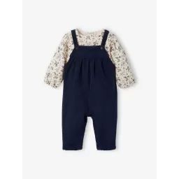 Ensemble blouse et salopette velours bébé fille marine