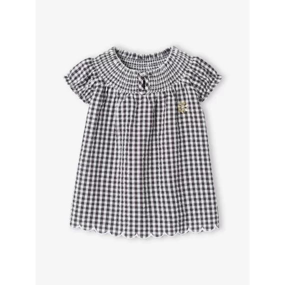 Robe vichy bébé avec smocks gris
