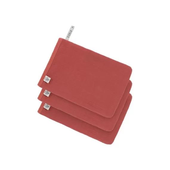 Lot de 3 gants de toilette en mousseline de coton bois de rose