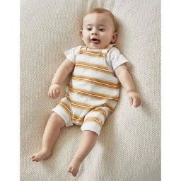 Set salopette rayée + t-shirt jaune