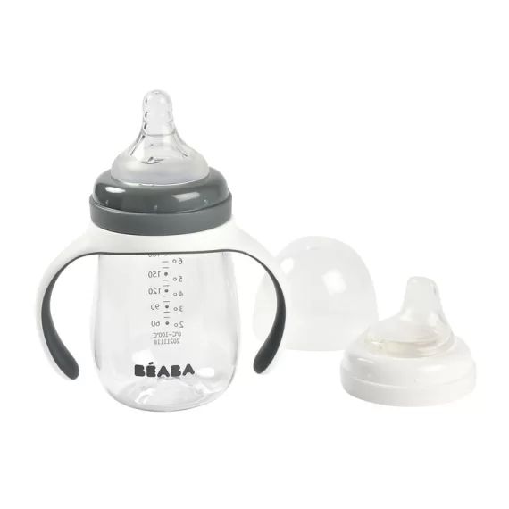 Biberon d&rsquo;Apprentissage 2-en-1 Béaba – Gris Minéral
