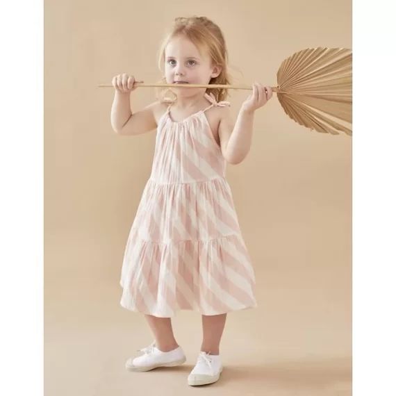 Robe rayée en coton BIO rose