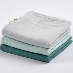 Lot de 3 langes en coton bio Perle/Eucalyptus/Céladon (70 x 70 cm)