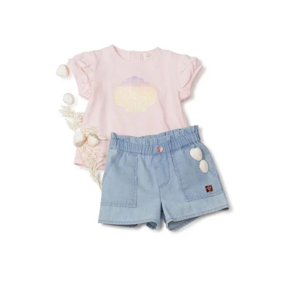Short en denim de coton léger Fille Bleu