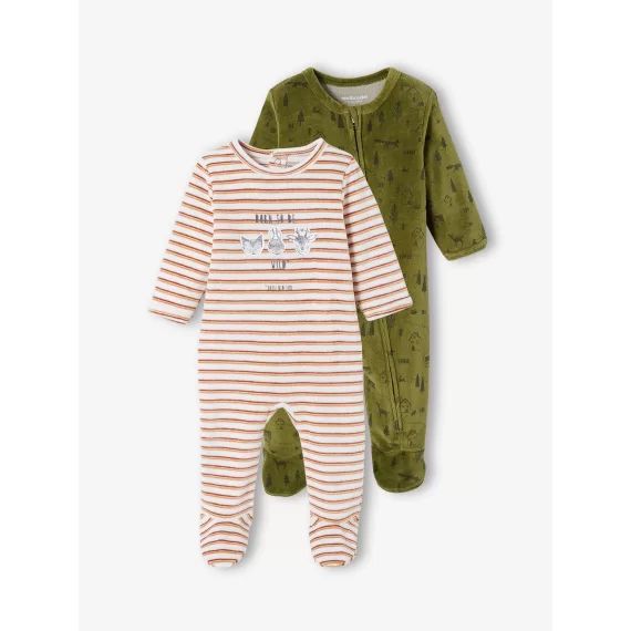 Lot de 2 dors-bien bébé garçon forêt en velours lot kaki
