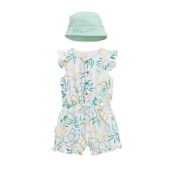Combishort Bébé + Chapeau En Gaze De Coton Patroika Blanc