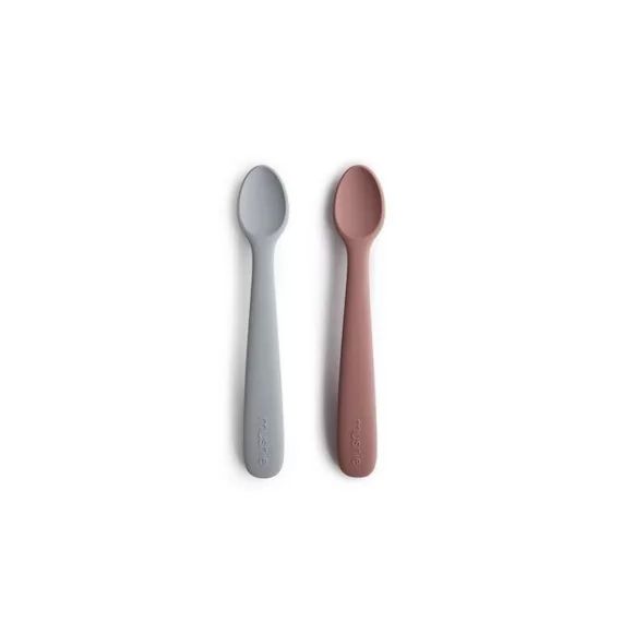 Lot De 2 Cuillères Bébé Silicone Mauve / Gris – Apprentissage Repas – Mushie Gris