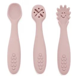 Lot De 3 Cuillères D&rsquo;apprentissage En Silicone Rose